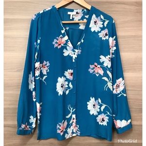 Joie Blue Silk Michi Floral Blouse